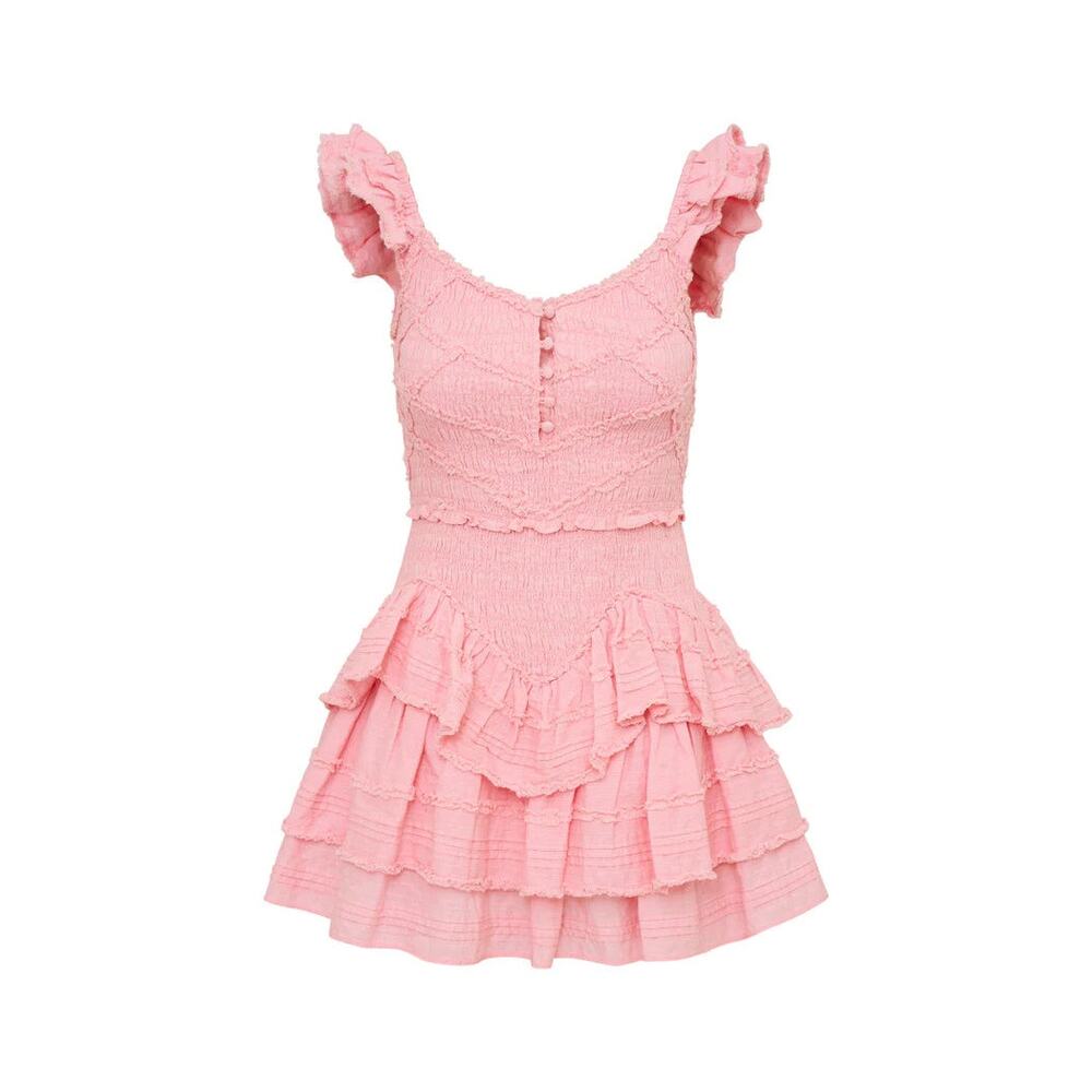 LoveShackFancy NWT Marsinia Large Ruffle Cotton Dress in Bubblegum Pink - Picture 2 of 16